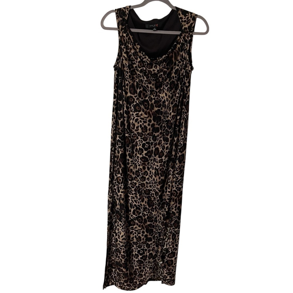 Nine West Animal Leopard Print Maxi Dress Sleeveless Size 6 stretchy slinky sexy